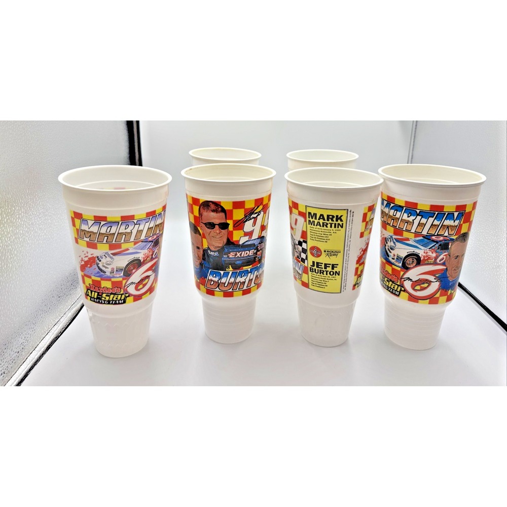 Vintage Hardees All Star Racing Mark Martin Jeff Burton NASCAR Plastic Cups (6)